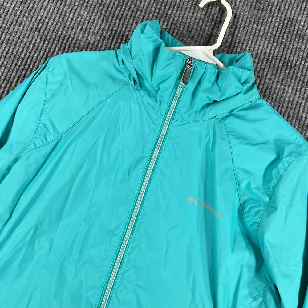 Columbia Jacket Womens Large Blue Long Sleeve Full Zip Packable Hood Outdoor